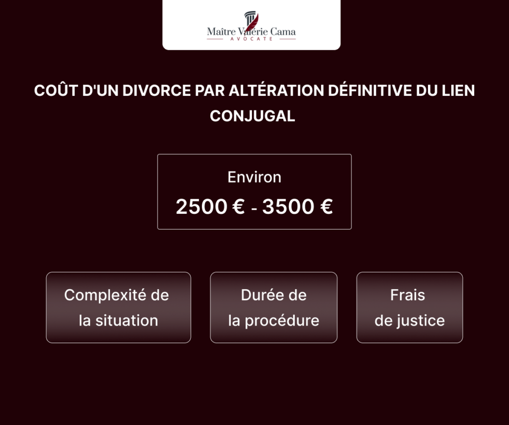 Coût divorce alteration déifnitive du lien conjugal