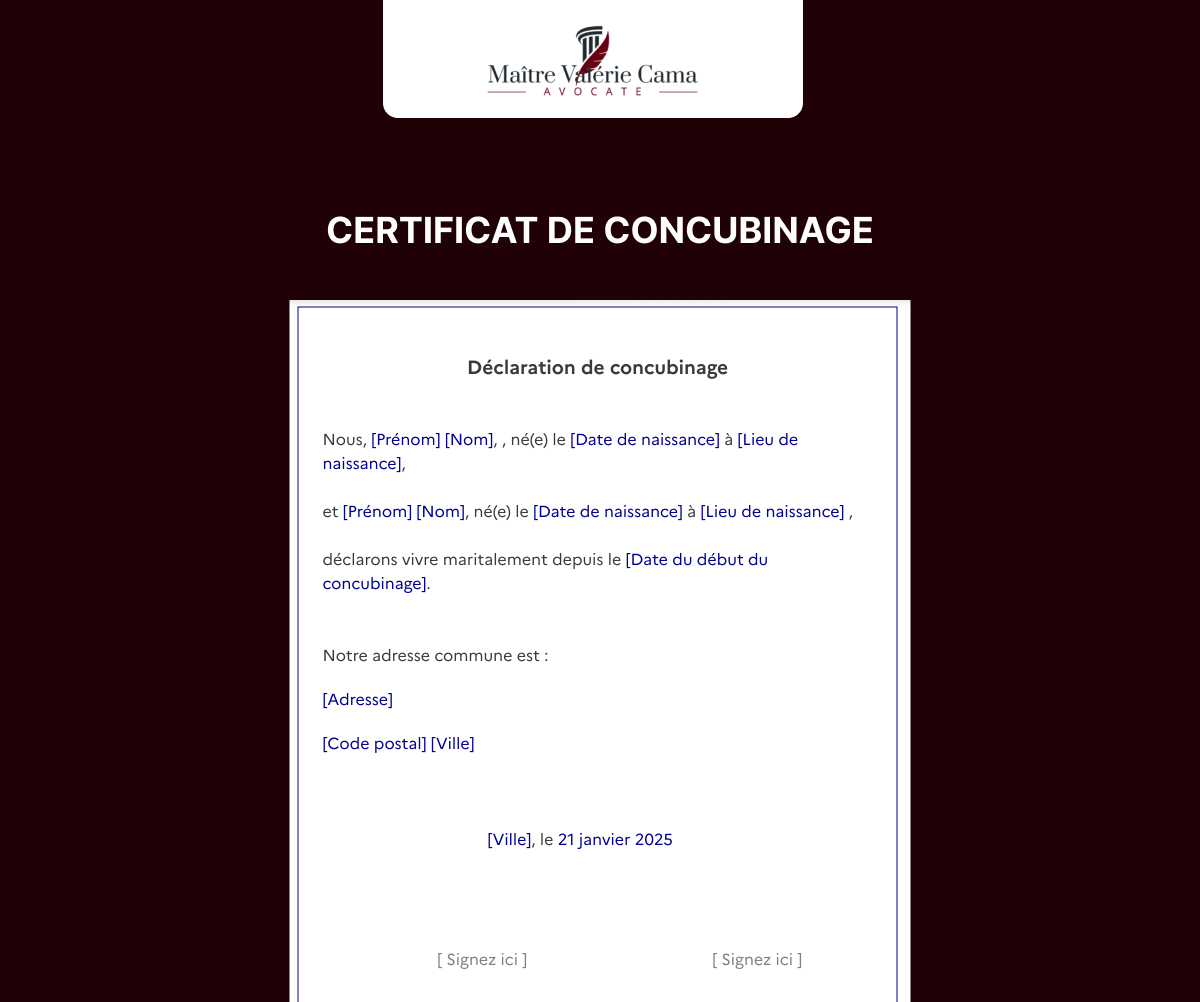 certificat de concubinage